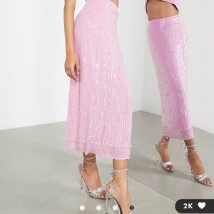 LIKE NEW Asos Pink Sequin MIDI Skirt